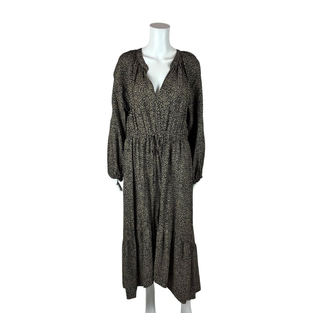 A New Day Leopard Dress Womens Large Balloon Long Sleeve Tiered Print Midi - Picture 2 of 12